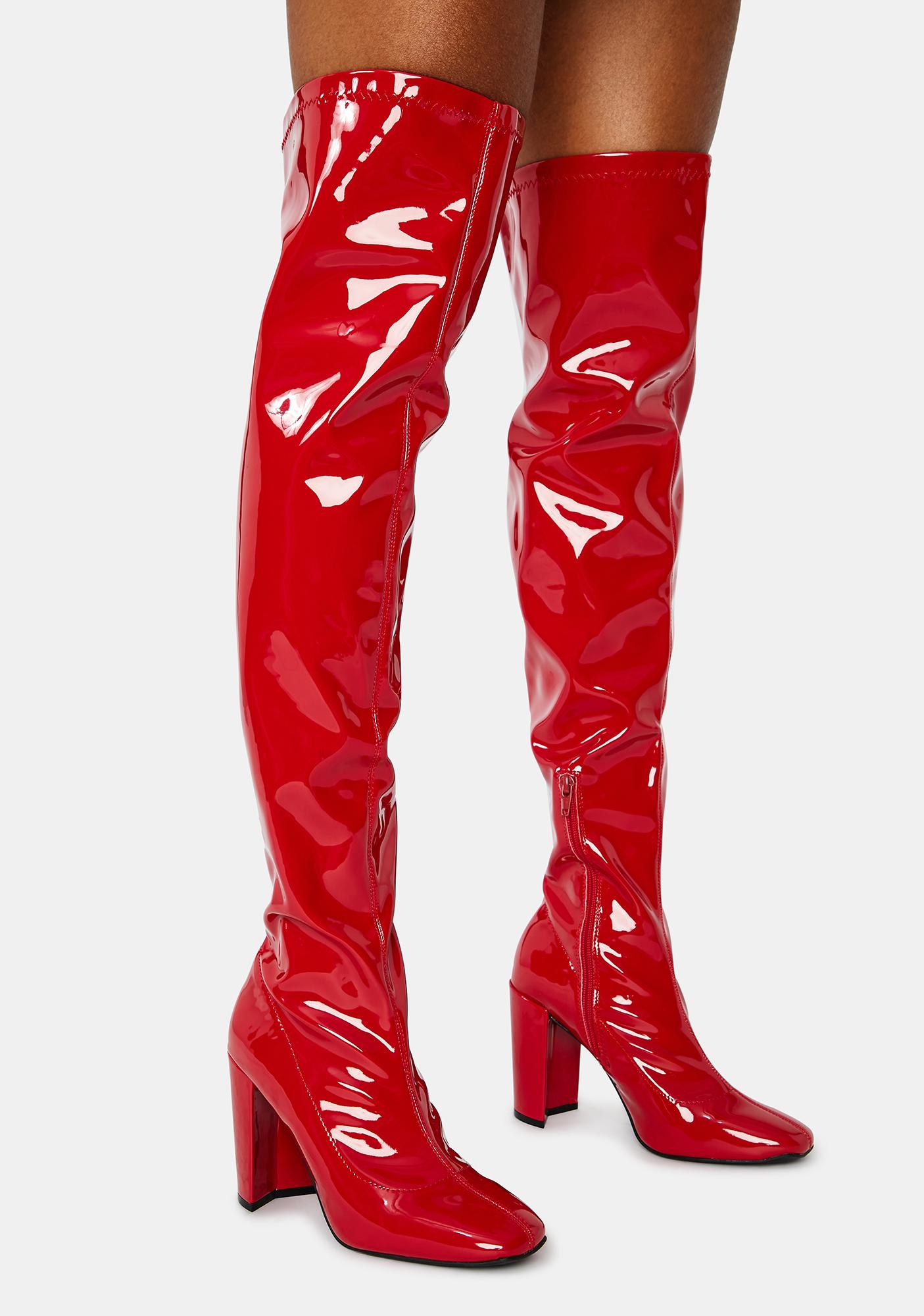 red leather thigh high boots