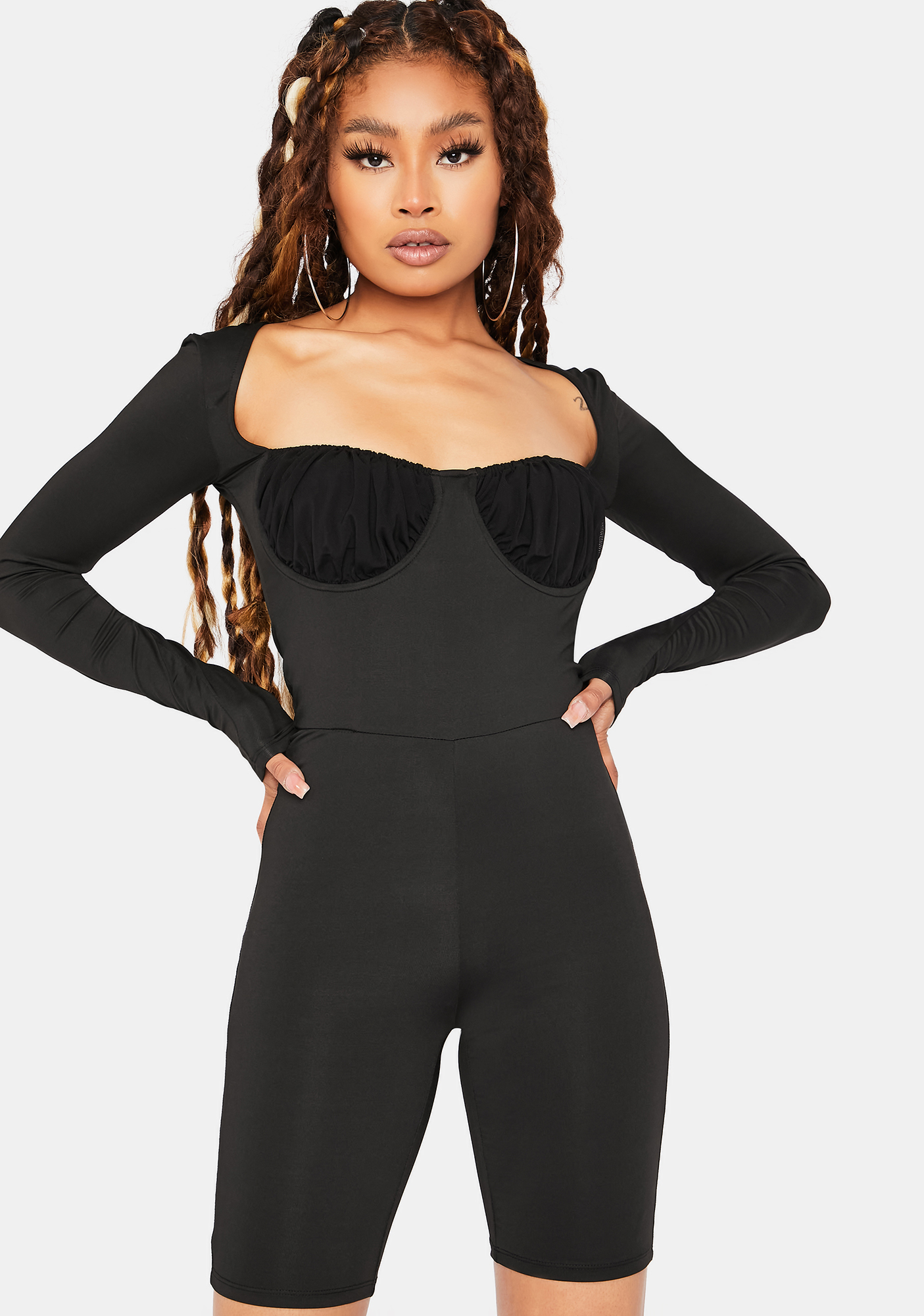 Long Sleeve Biker Shorts Romper Black Dolls Kill