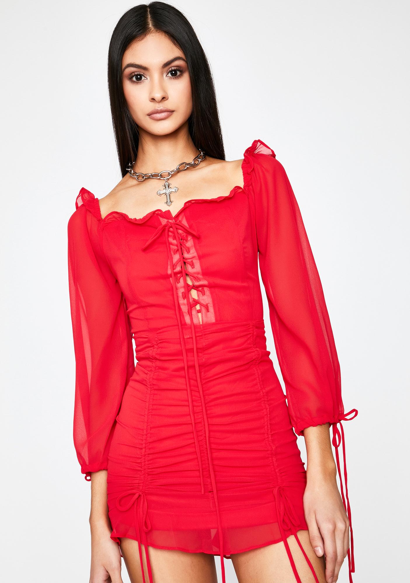 red long sleeve mini dress