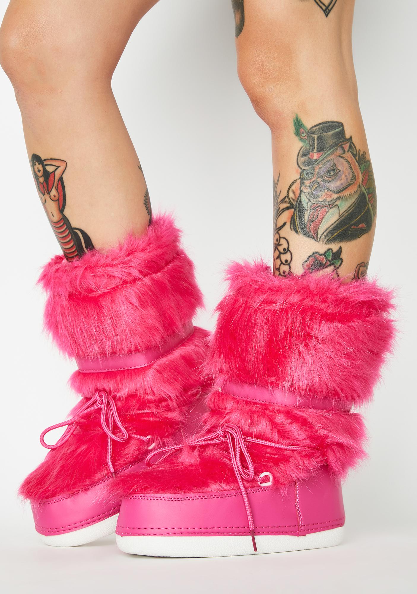Fuzzy Ankle Platform Snow Boots Pink 