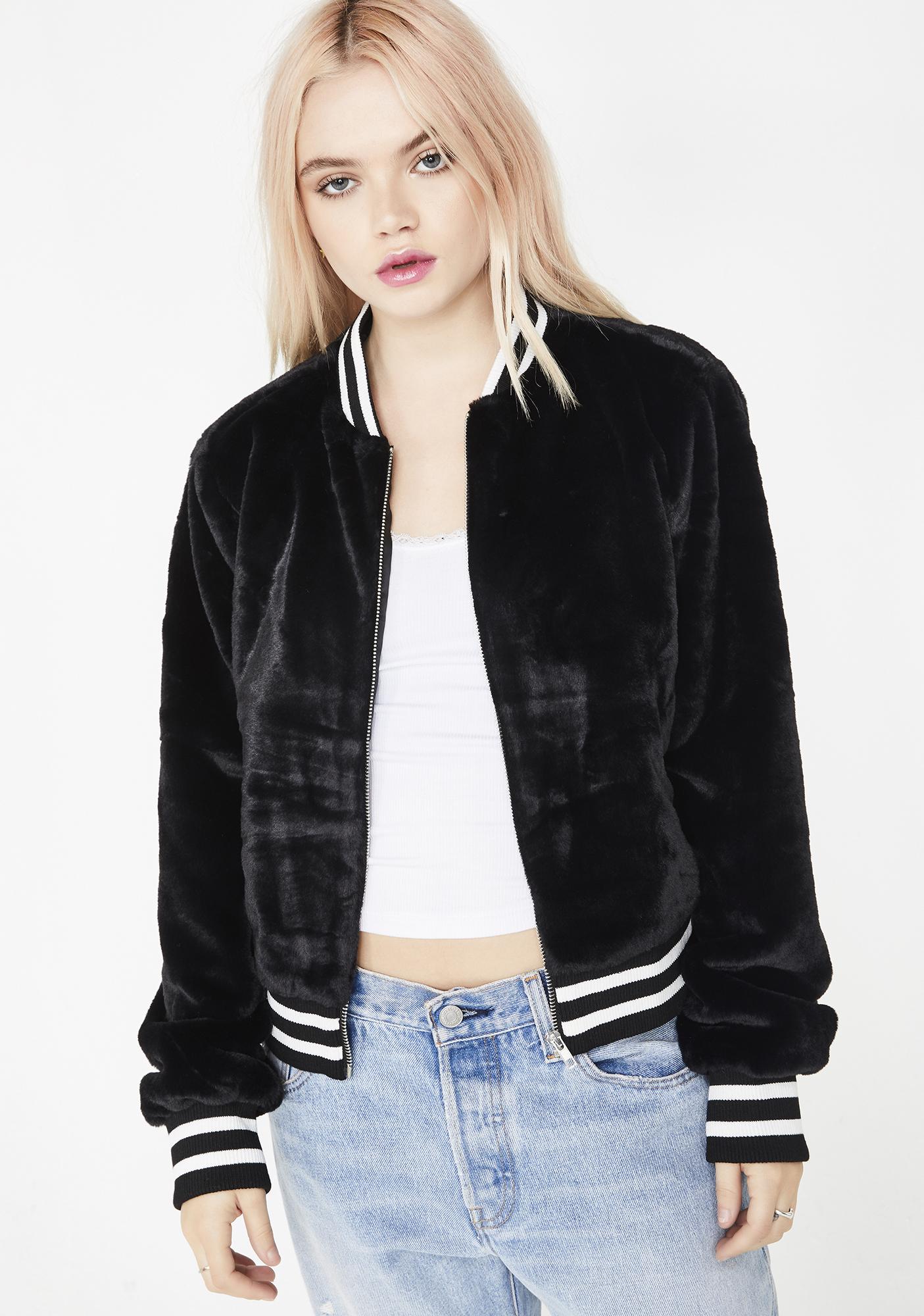 faux fur varsity jacket
