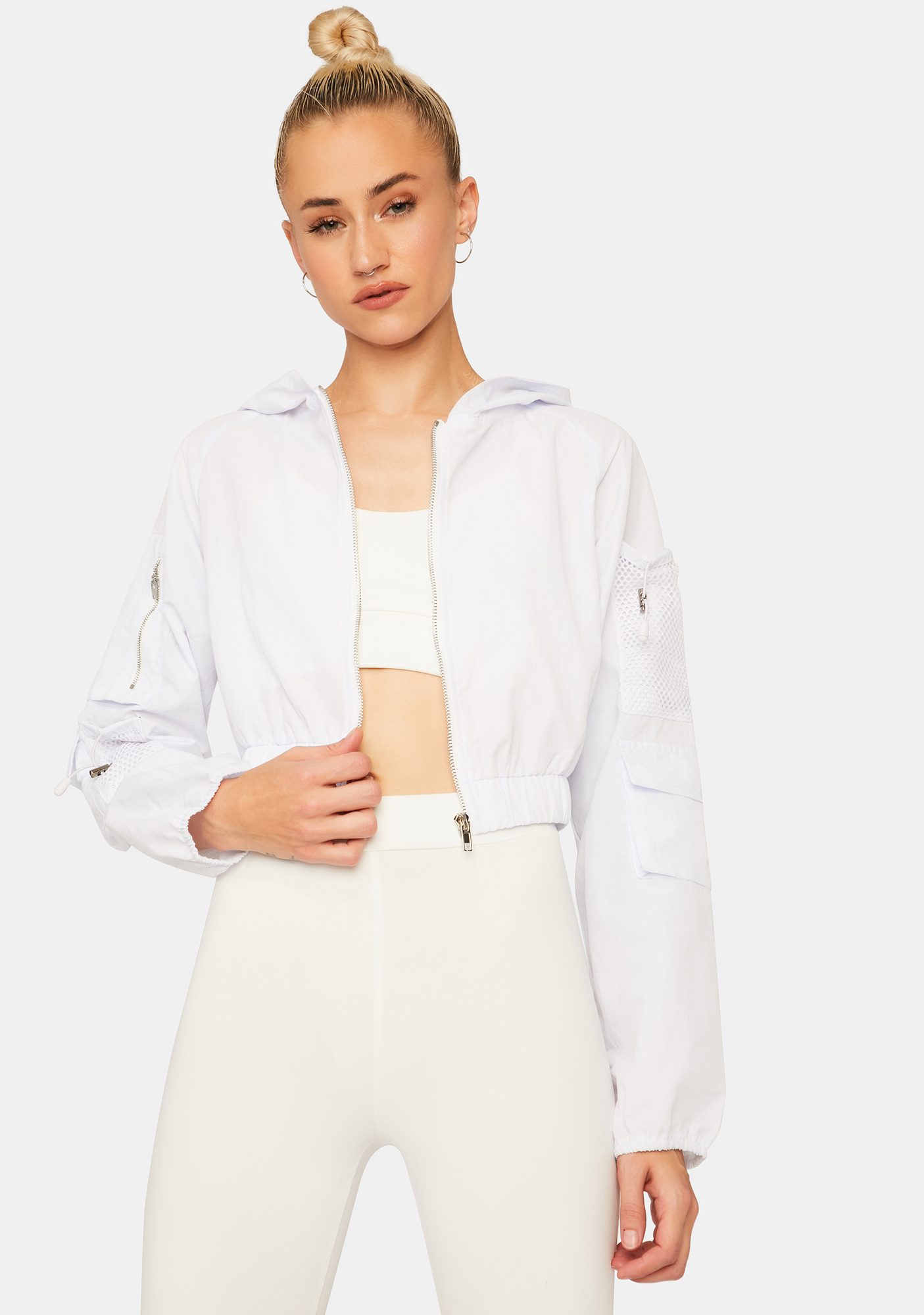 cropped white zip up jacket