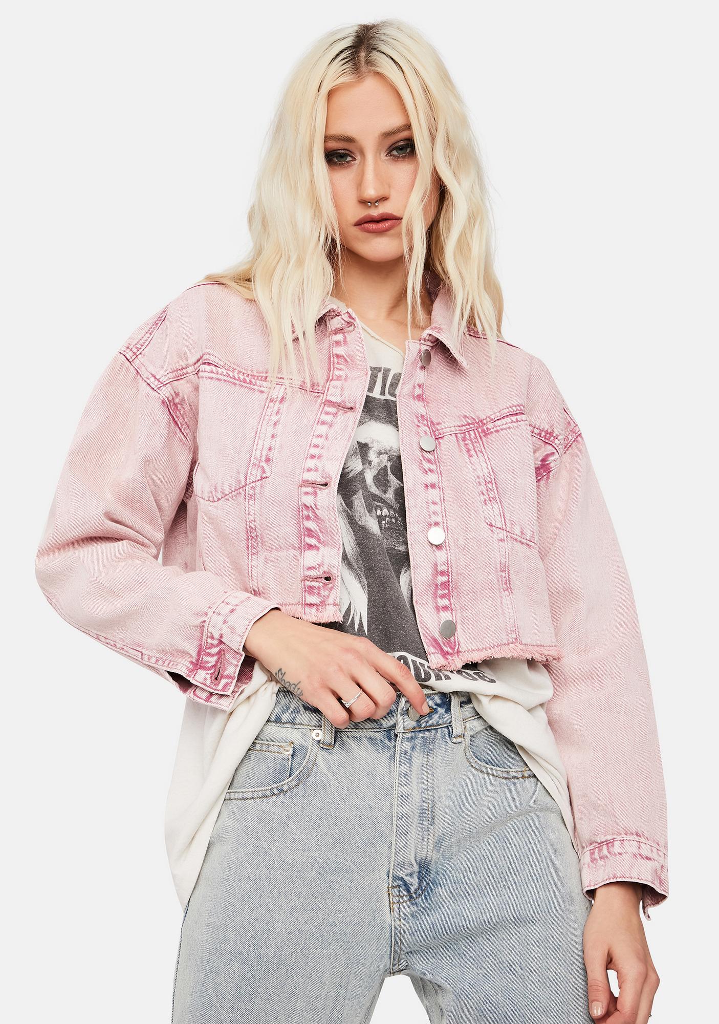 cropped denim jacket pink