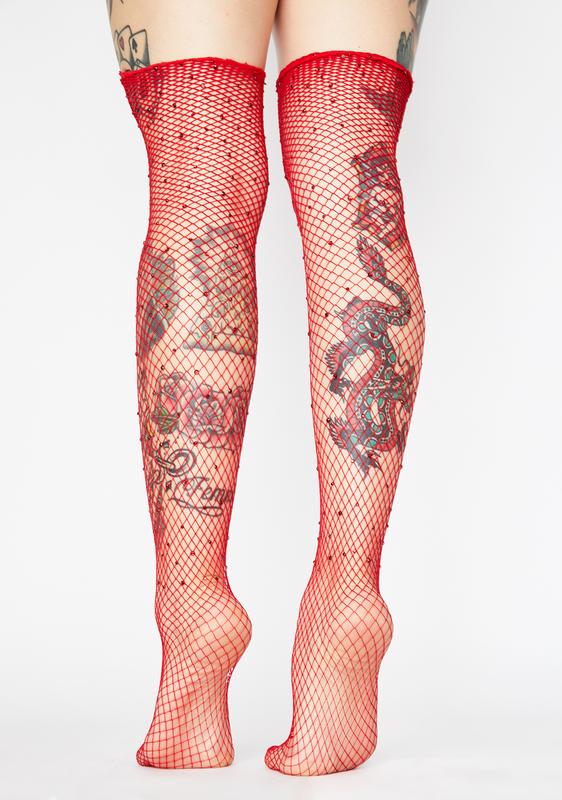 red rhinestone fishnets