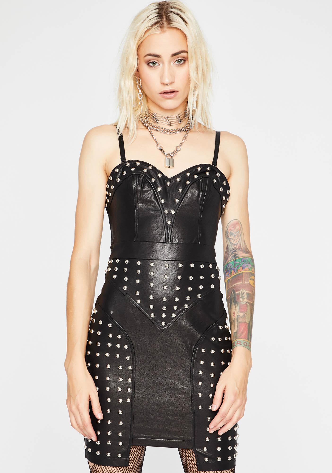 Studded Vegan Leather Mini Dress | Dolls Kill