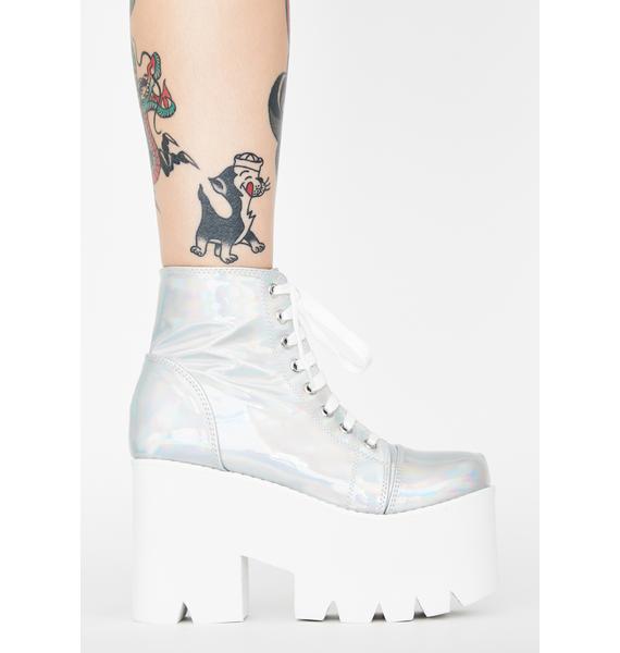 Holographic Platform Boots Silver White Dolls Kill