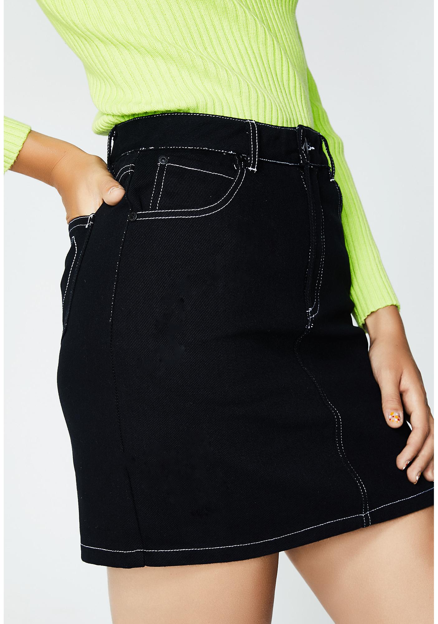 black denim skirt contrast stitching