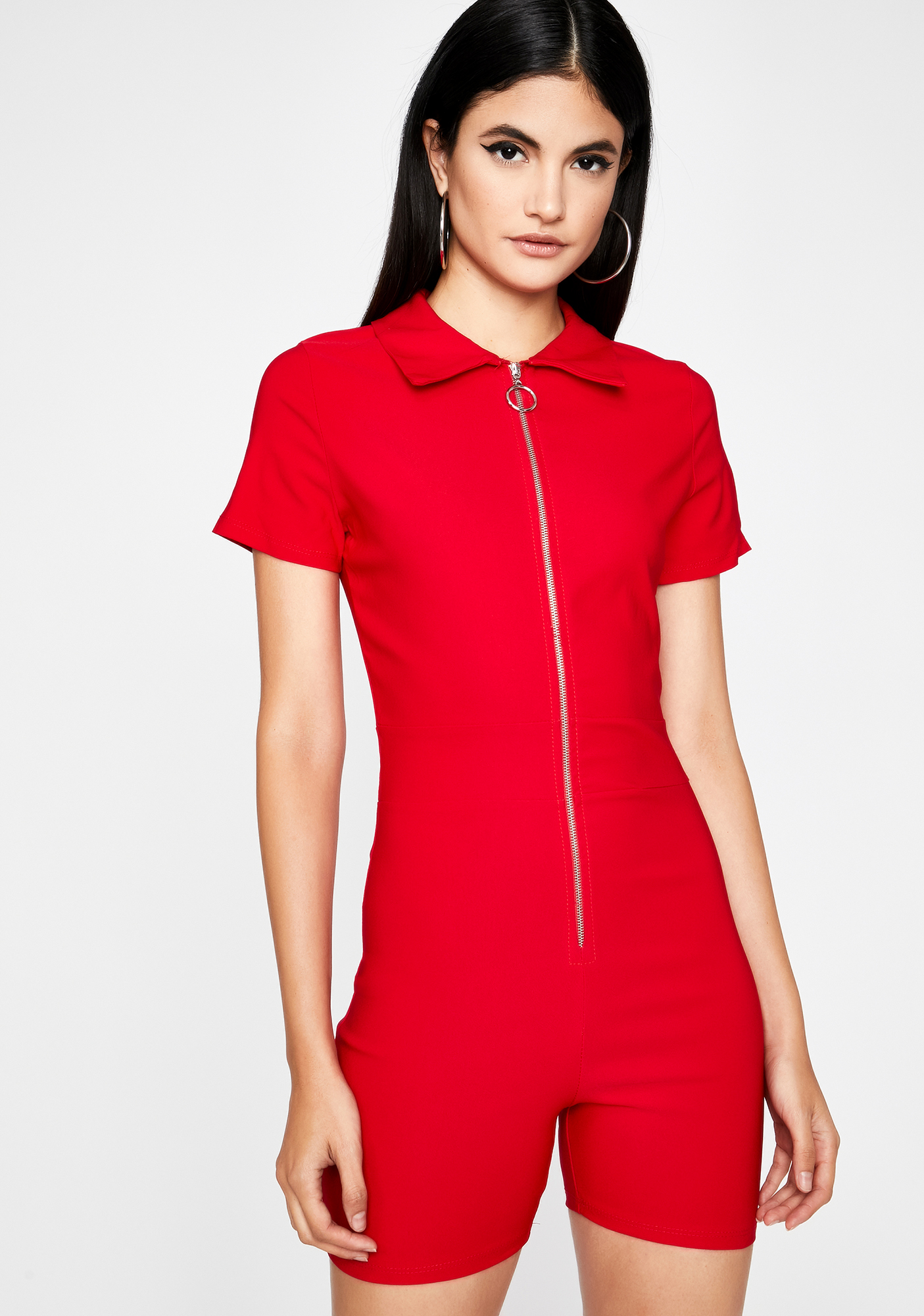 Short Sleeve ZipUp Romper Shorts Collared Red Dolls Kill