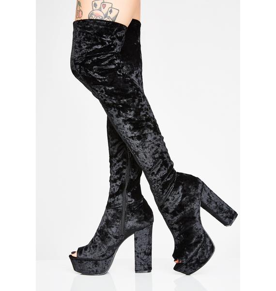 grey velvet thigh high boots