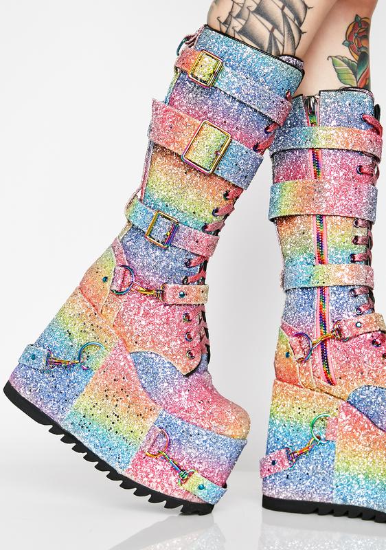 sequin platform boots
