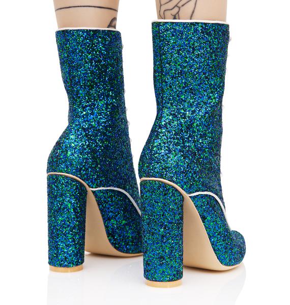 Blue Lace Up Glitter Heeled Boots | Dolls Kill