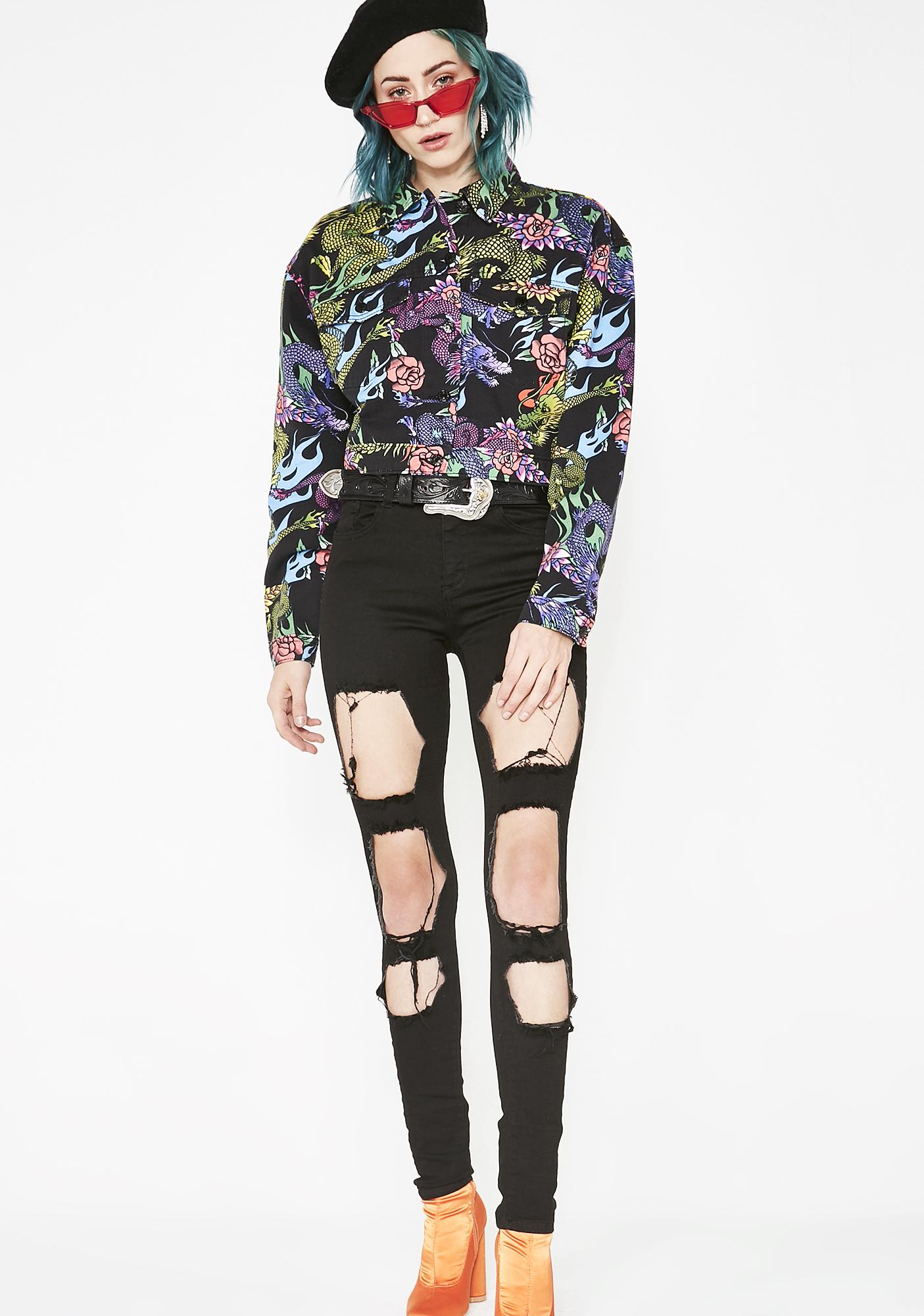 dragon print denim jacket