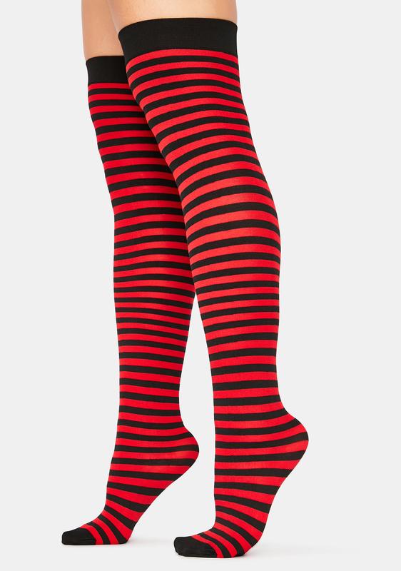 black and red thigh high socks