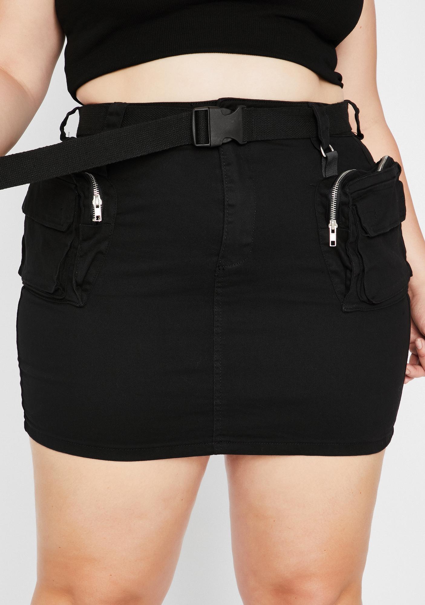 Plus Size High Waist Buckle Belt Cargo Pocket Mini Skirt Dolls Kill 5208