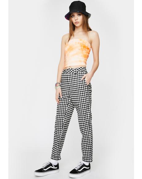 Check Rolled Cuff Skinny Worker Pants