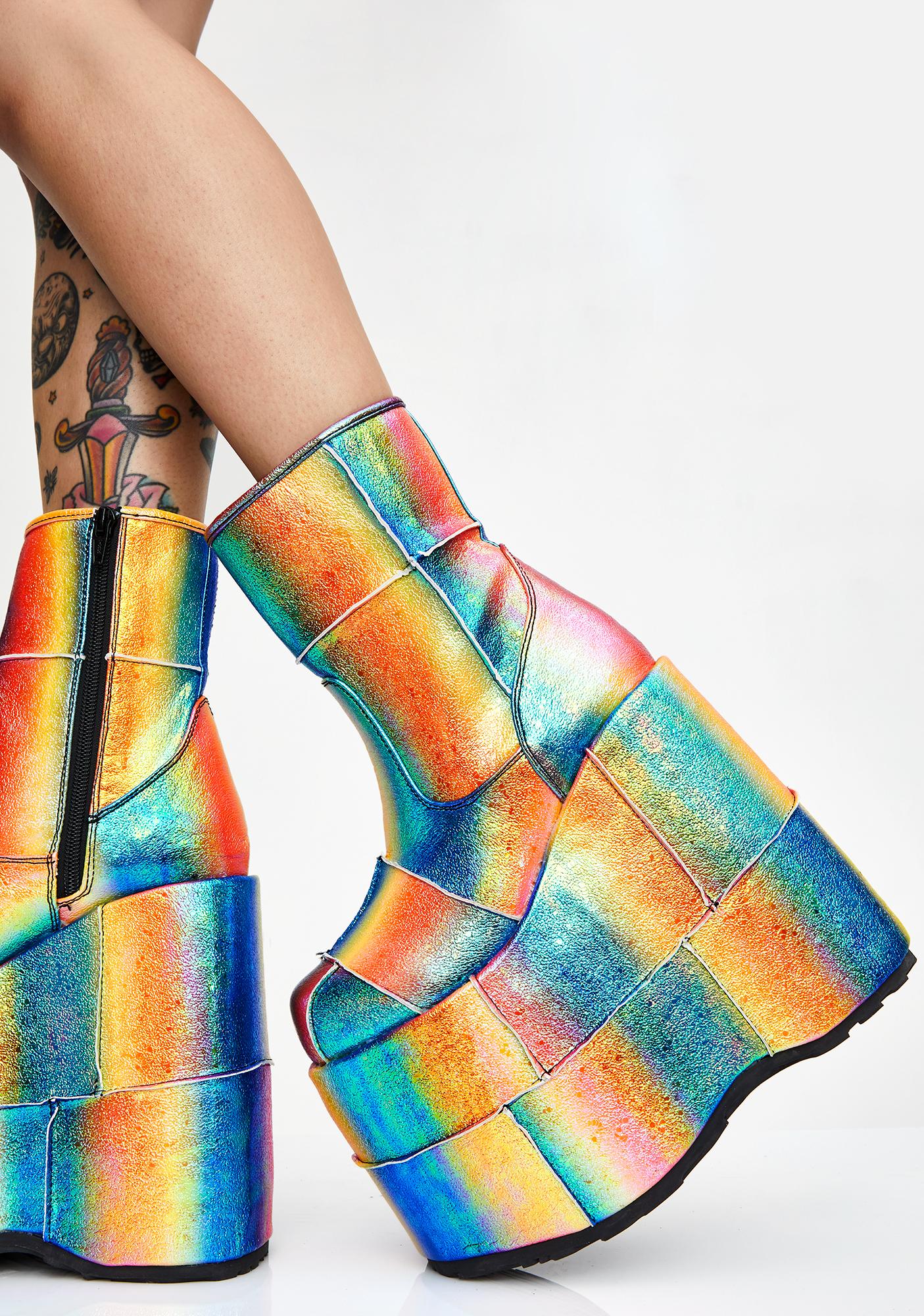 demonia rainbow boots