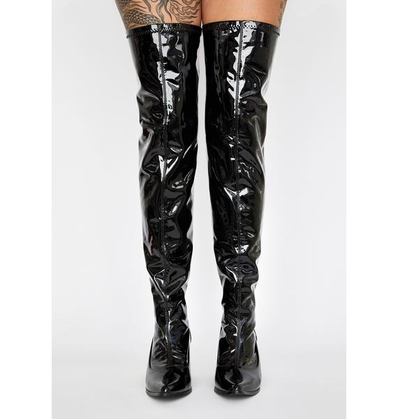 Black Shiny PVC Thigh High Boots | Dolls Kill