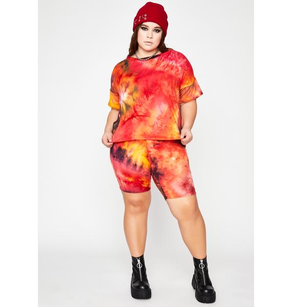 tie dye biker shorts and shirt set