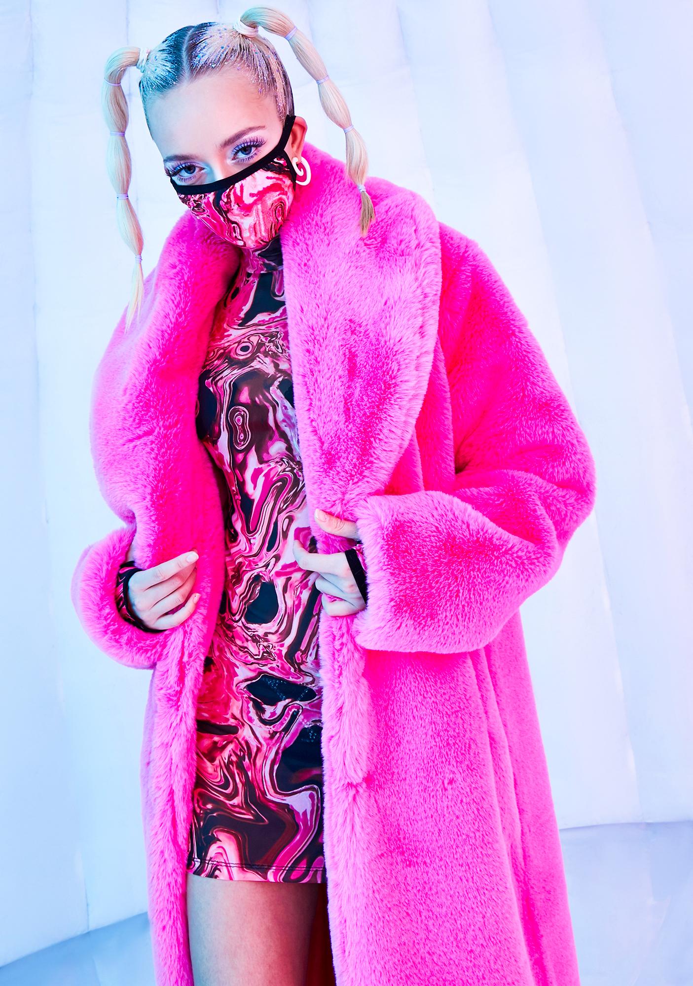 Club Exx Neon Pink Longline Faux Fur Coat | Dolls Kill