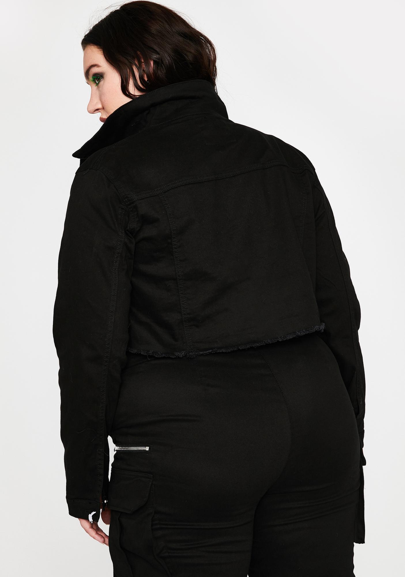 Plus Size Black Utility Techwear Cropped Denim Cargo Jacket Dolls Kill