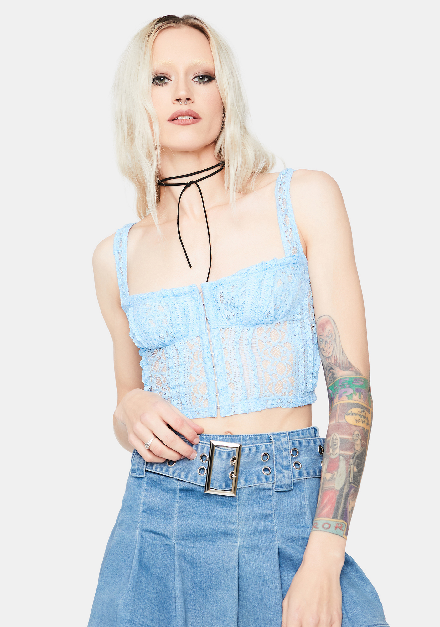 Crochet Lace Bustier Crop Top Baby Blue Dolls Kill