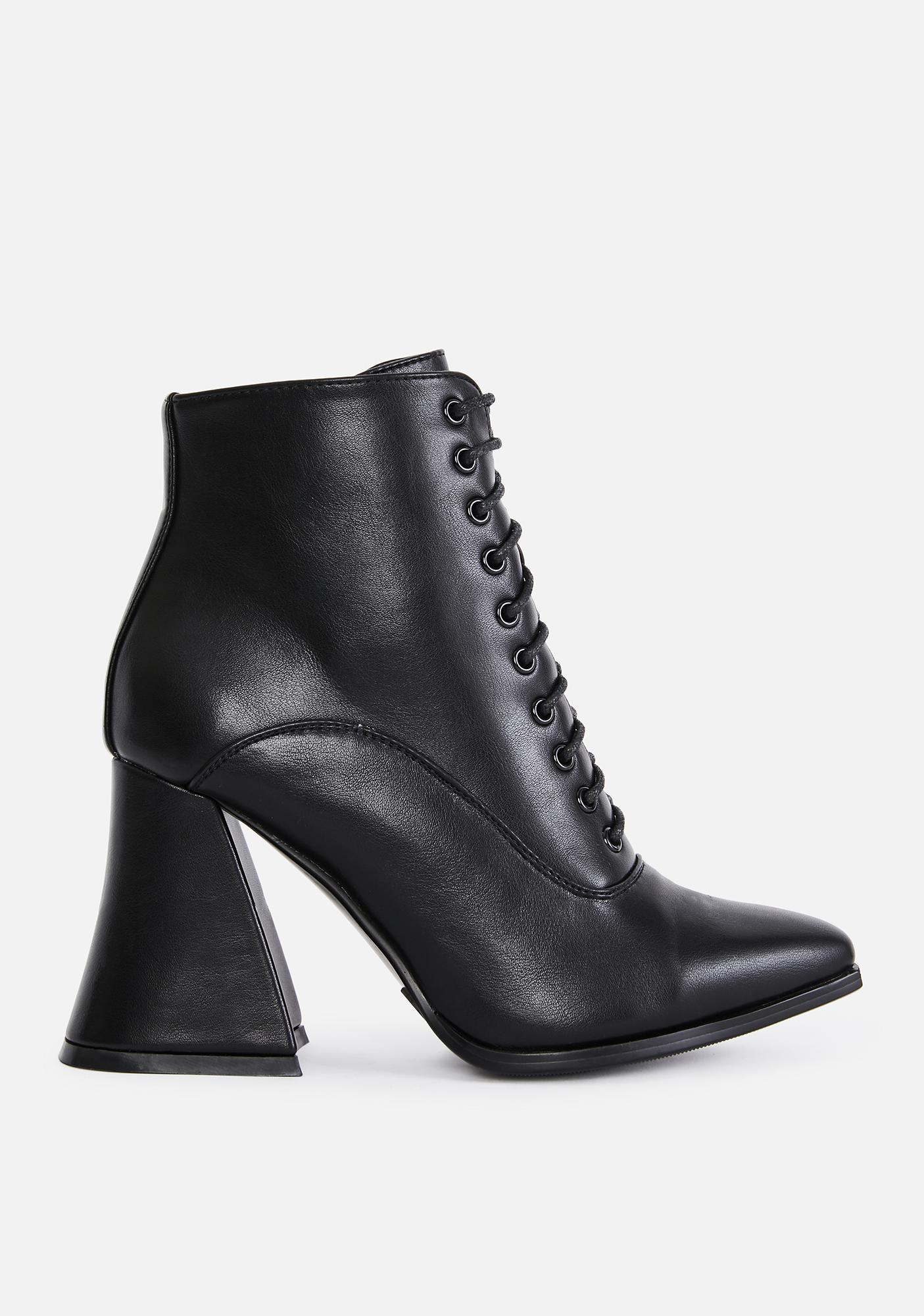 Lamoda Block Heel Lace Up Ankle Boots - Vegan Leather Black | Dolls Kill