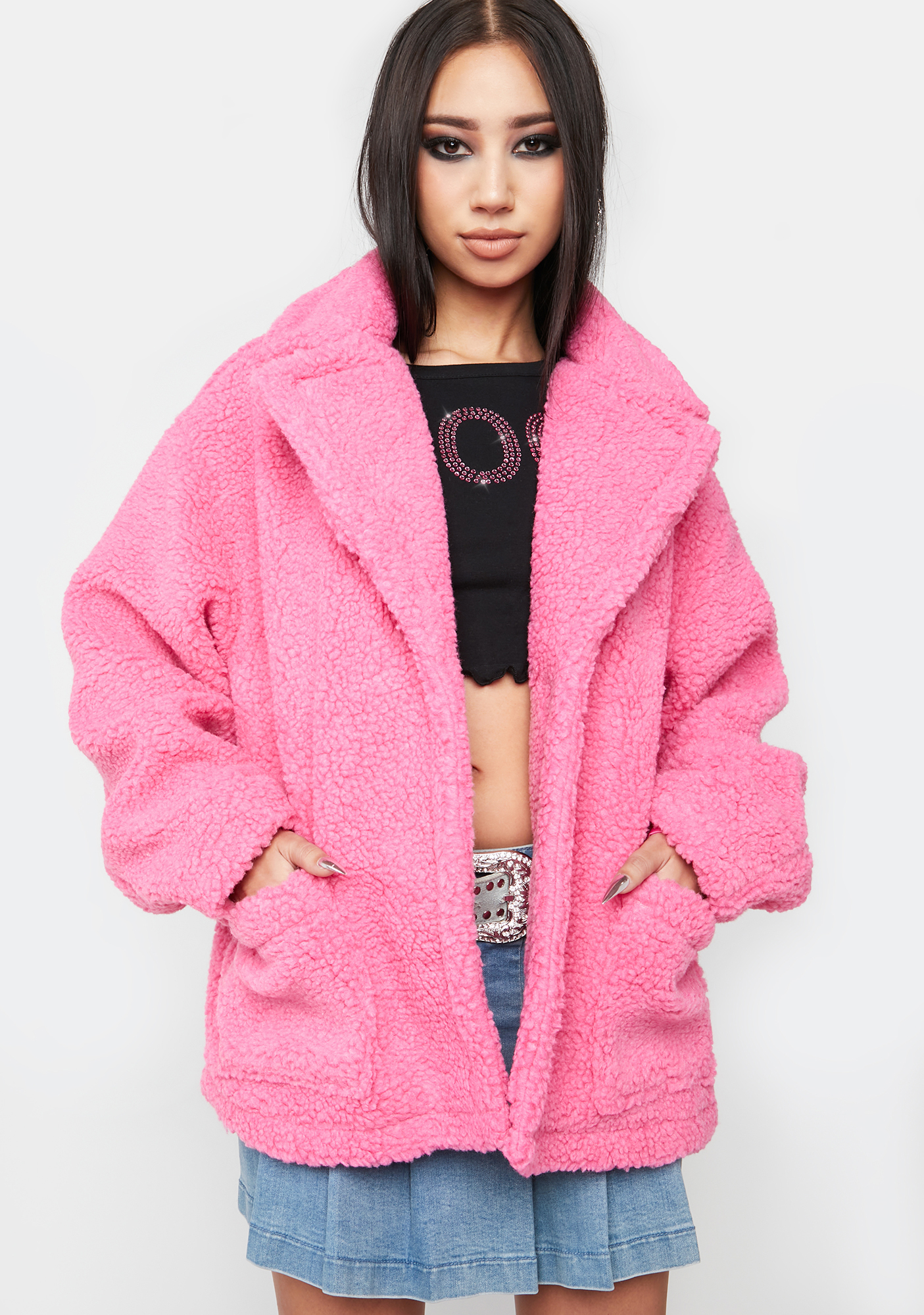 Teddy Jacket Coat - Pink | Dolls Kill