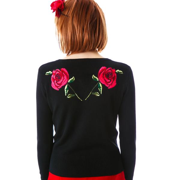 Dark Rose Embroidered Cardigan Dolls Kill