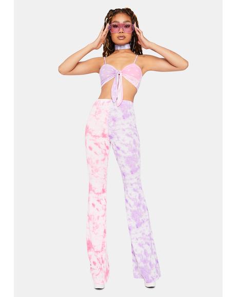 pink butterfly flare pants