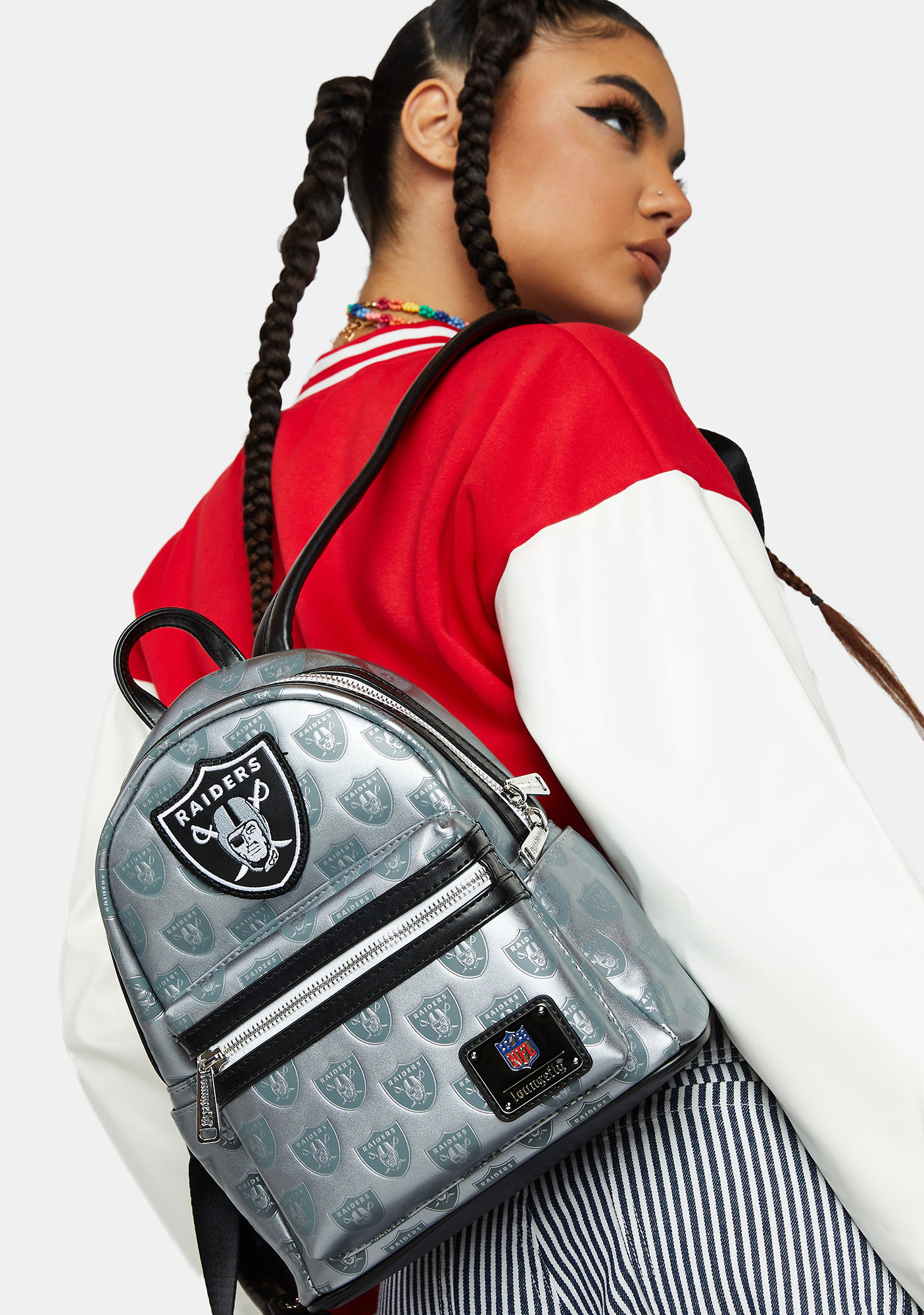 Loungefly NFL Raiders Vegan Leather Printed Mini Backpack Dolls Kill