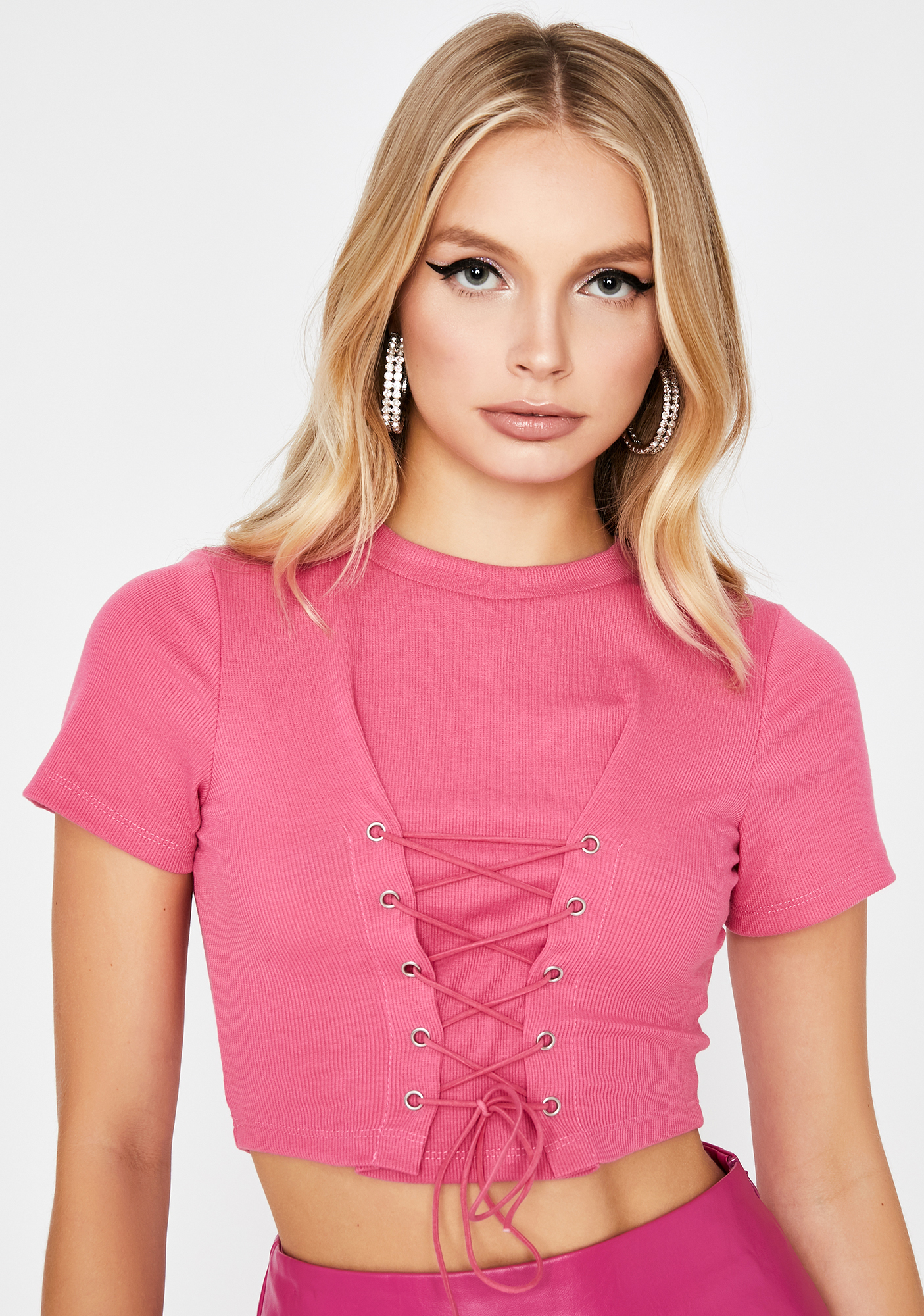 Corset LaceUp Crop Tee Pink Dolls Kill