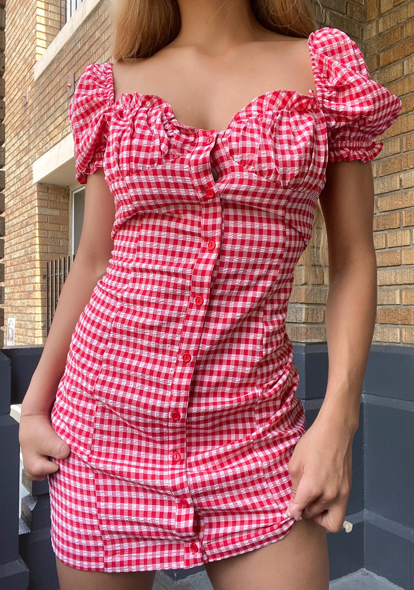 red gingham mini dress