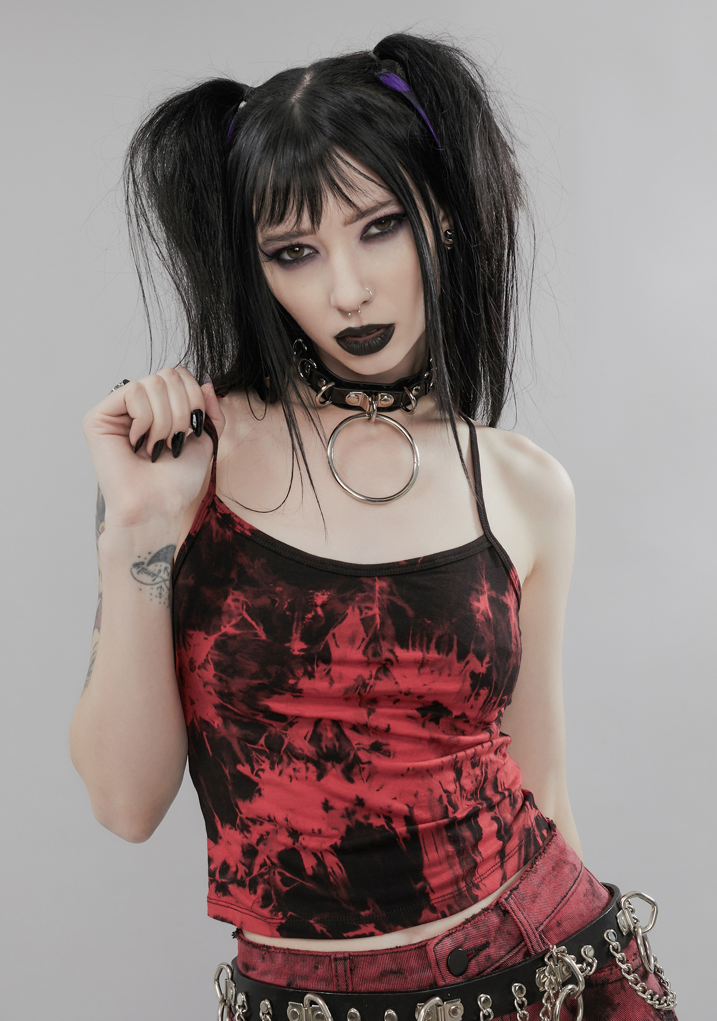 Widow Tie Dye Pentagram Back Tank - Red/Black | Dolls Kill