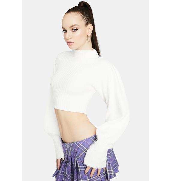 Bell Sleeve Cropped Turtleneck Sweater - White | Dolls Kill