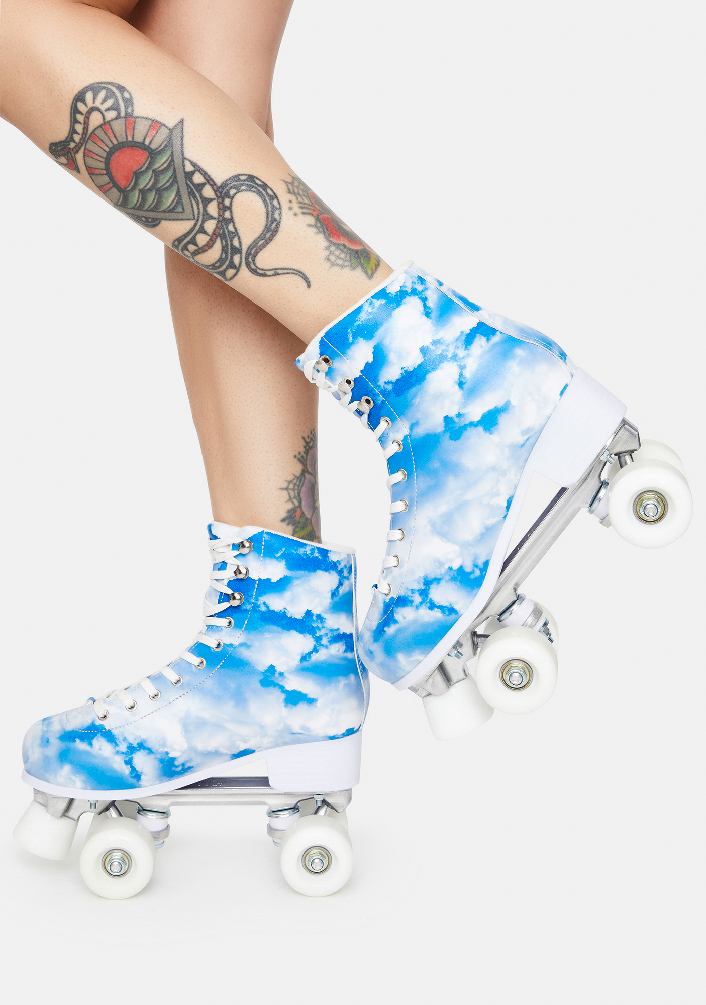 Cloud Sky Print Quad Roller Skates - Blue | Dolls Kill