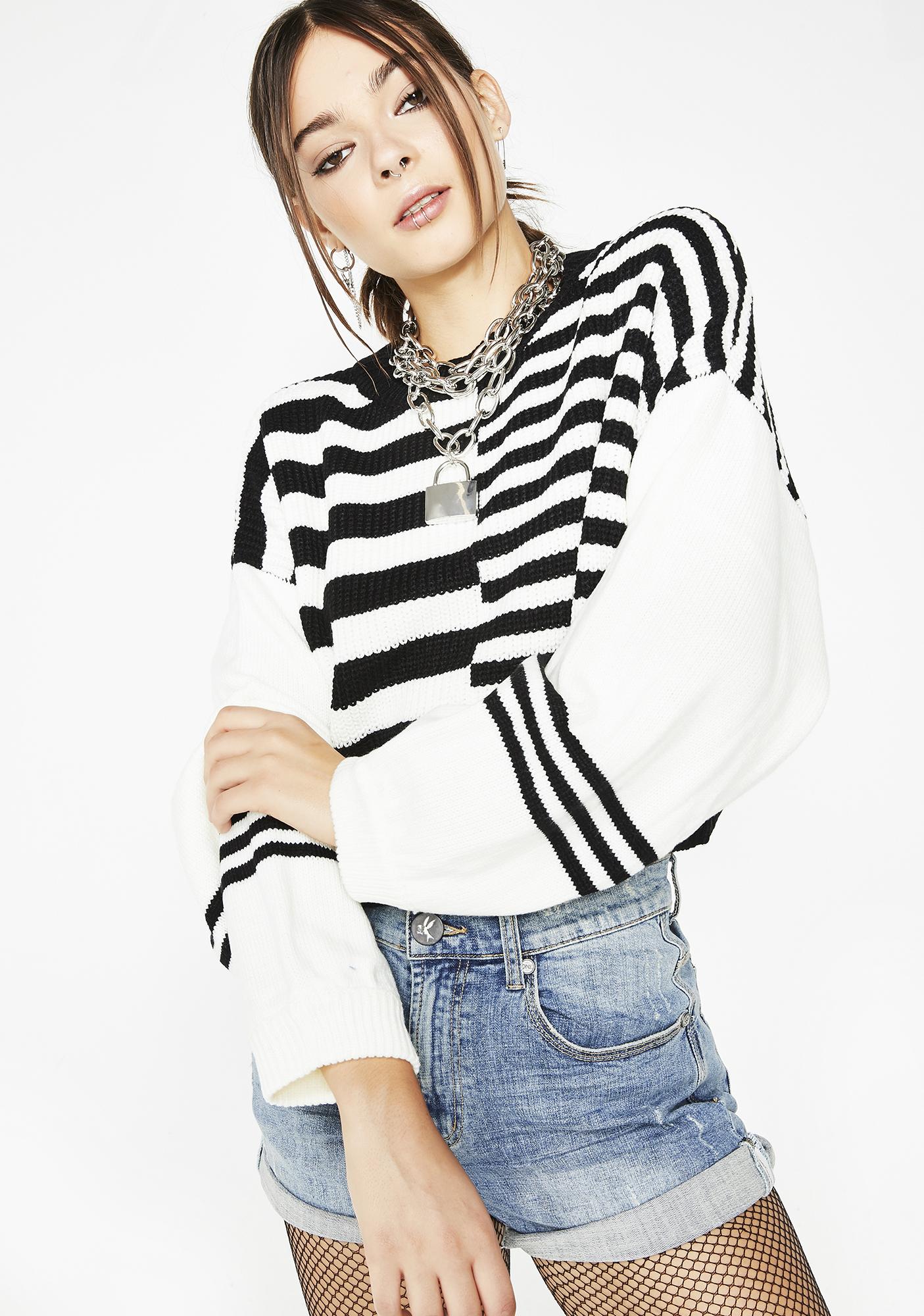 white sweater with black stripes