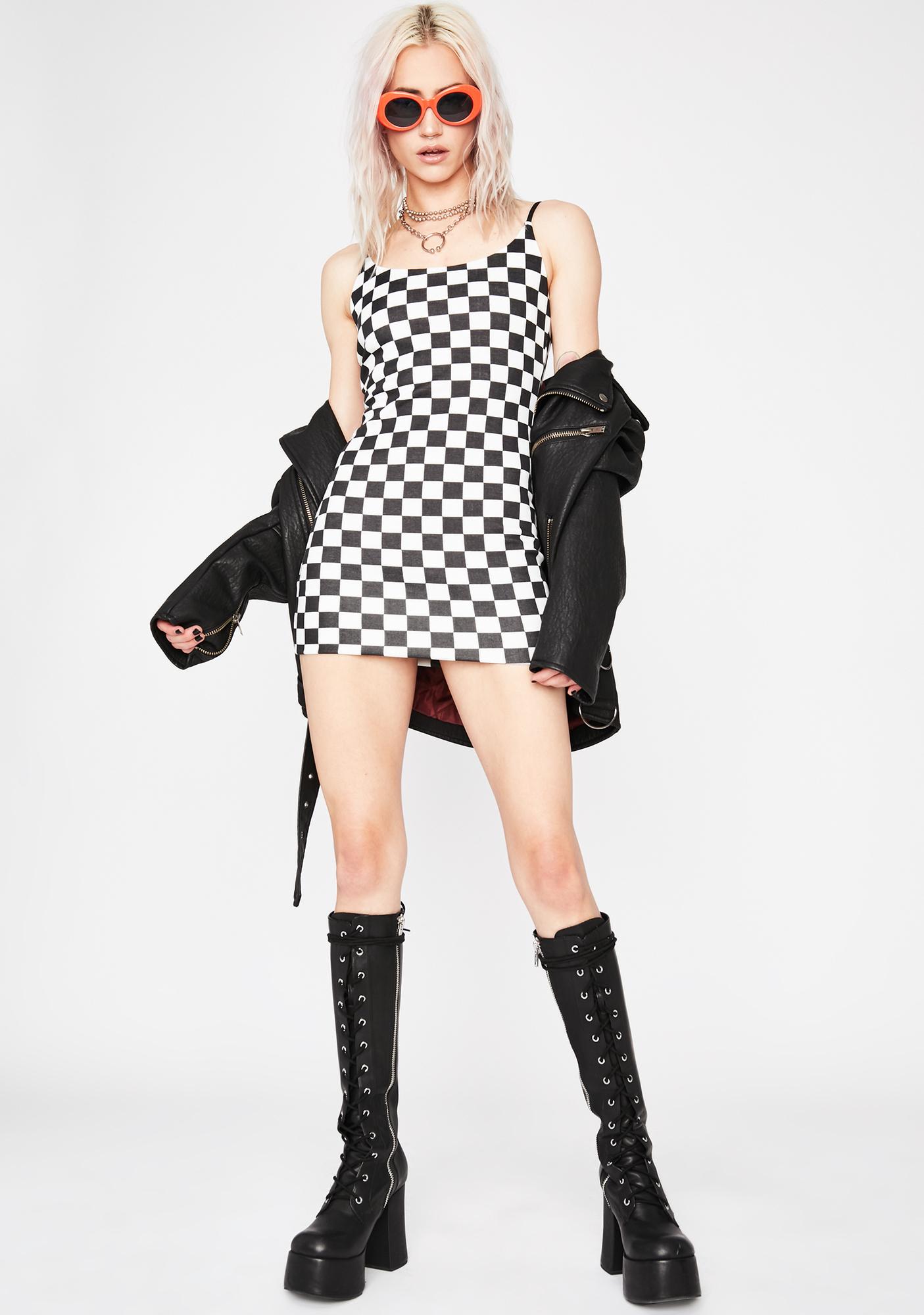 Checkered Print Bodycon Mini Dress Slim -Black | Dolls Kill