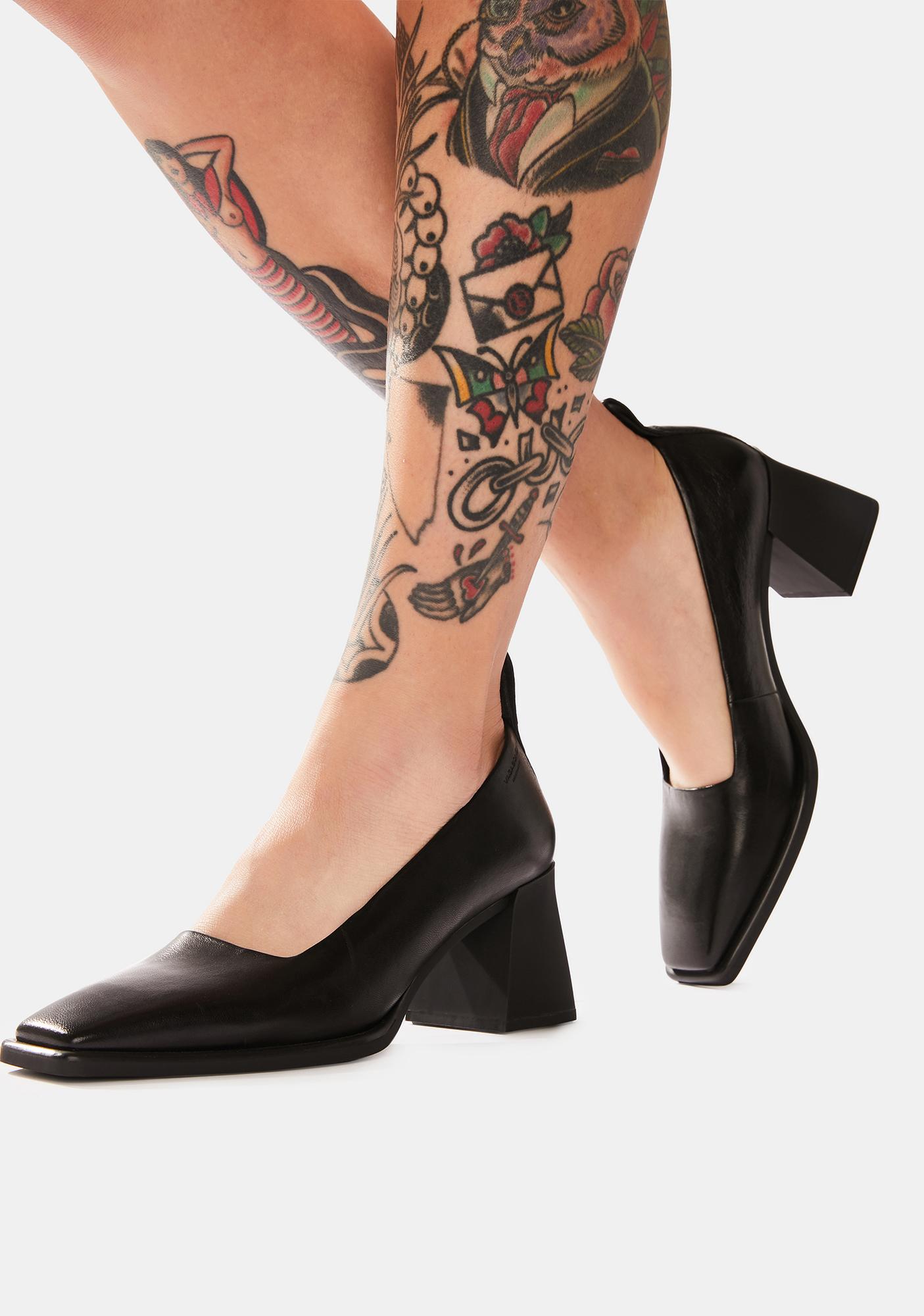 vagabond dioon black leather platform block heeled loafer