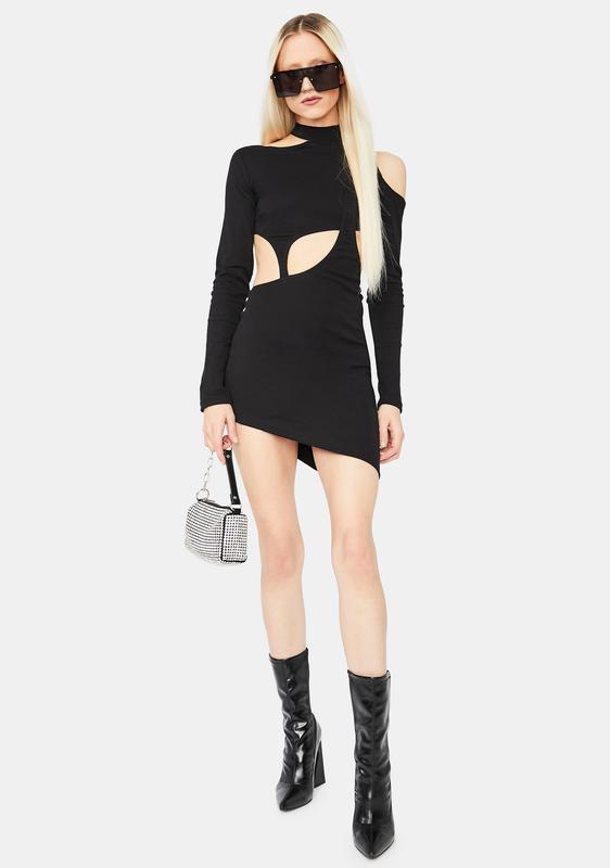 Abstract Cutout Long Sleeve Mini Dress - Black | Dolls Kill