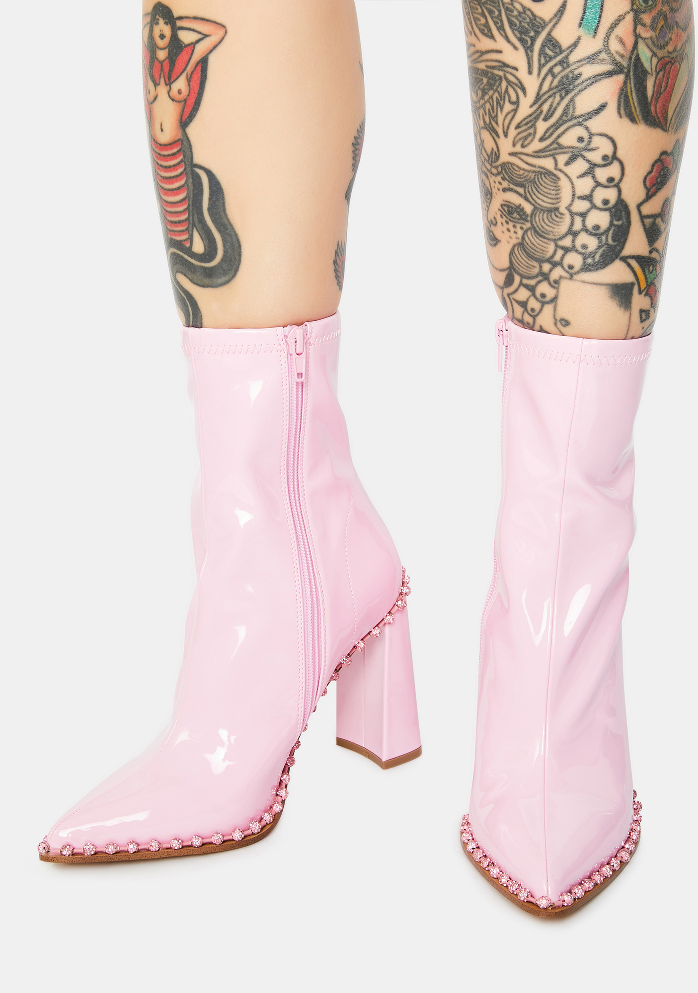 Edita rhinestone embellished patent block heel booties Outlet