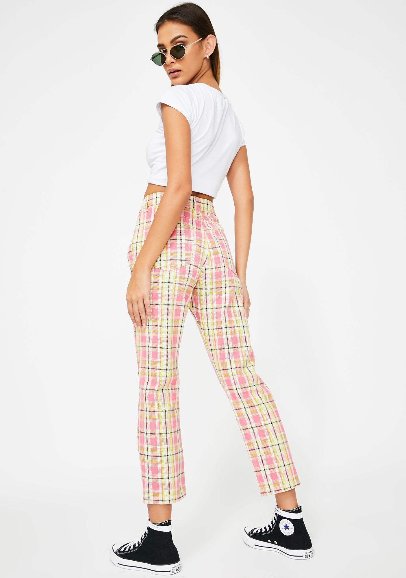 pink checkered jeans