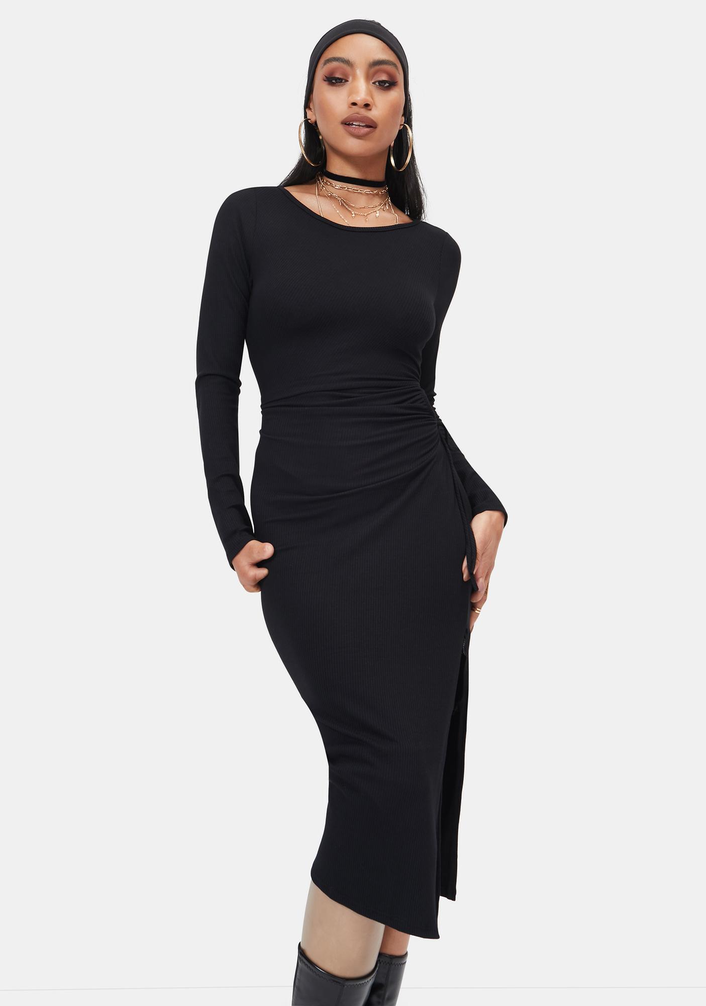 long sleeve slit midi dress