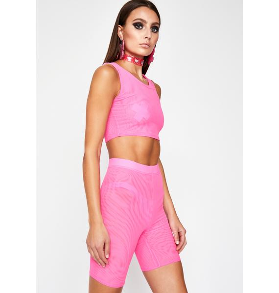 pink mesh biker shorts