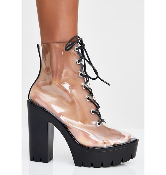clear bootie heels