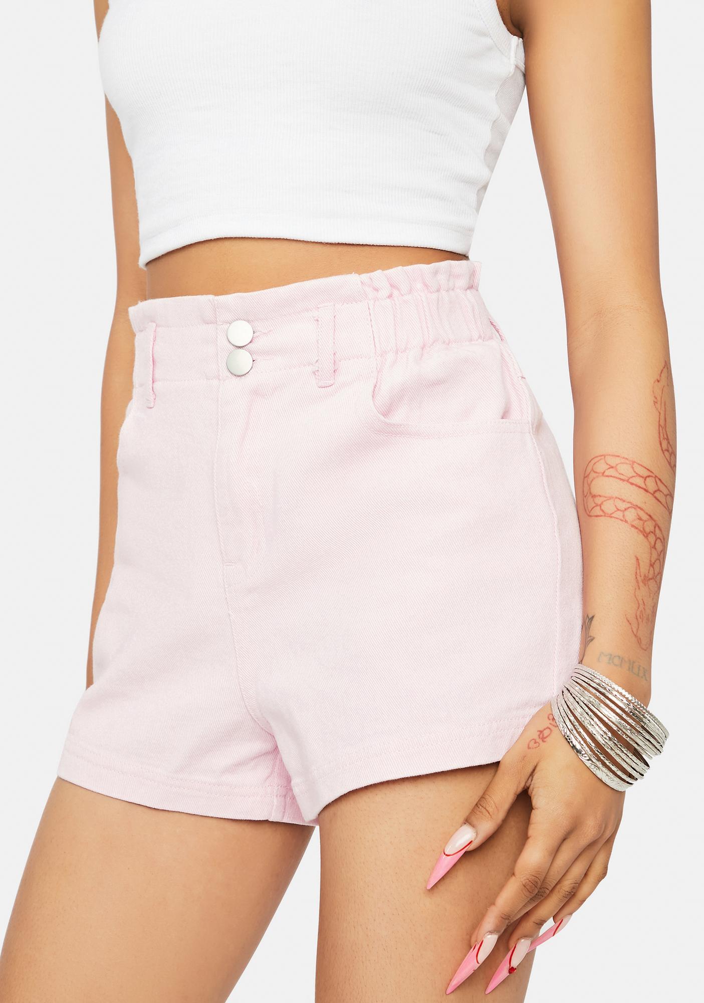 baby pink denim shorts