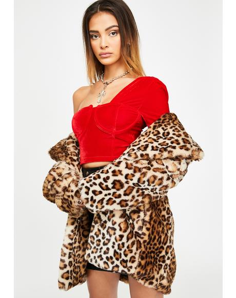 Red Velvet Cross Shoulder Top