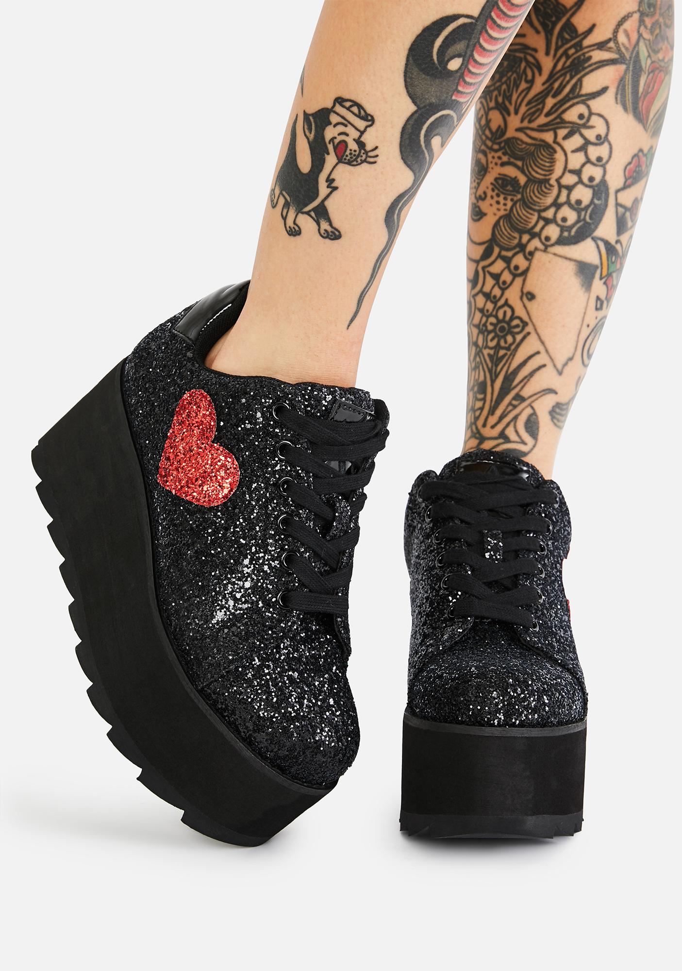black glitter platform sneakers