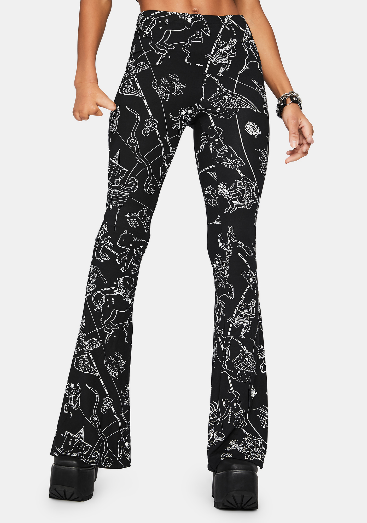 Constellation Print Flare Pants Black Dolls Kill