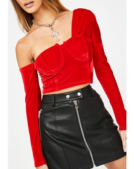 Red Velvet Cross Shoulder Top