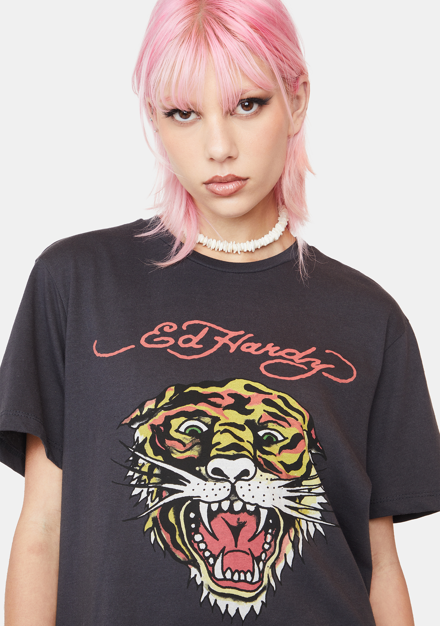 Ed Hardy Tiger Graphic Washed Short Sleeve Tee Faded Black Dolls Kill